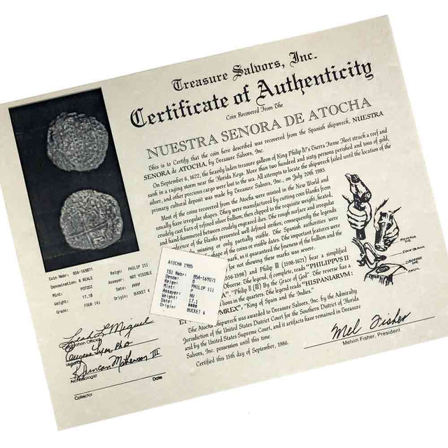 Mel Fisher's Atocha 8 Reale Cob Shipwreck Coin Piece of 8 Sterling Silver Pendant