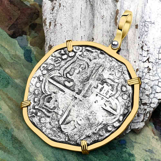Rare Dated Mel Fisher's Atocha 8 Reale Shipwreck Coin 14K Gold Pendant