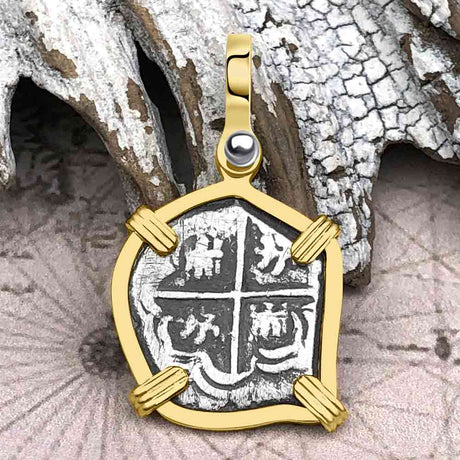 Atocha Era Buried Spanish 1 Reale Piece of Eight 14K Gold Pendant