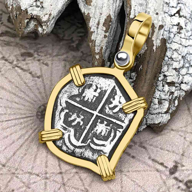 Atocha Era Buried Spanish 1 Reale Piece of Eight 14K Gold Pendant