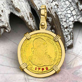 1792 Spanish Gold Portrait One Escudo - the Legendary Pirate Era Doubloon - 18K Gold Pendant
