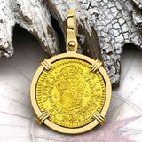 1792 Spanish Gold Portrait One Escudo - the Legendary Pirate Era Doubloon - 18K Gold Pendant
