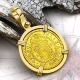 1792 Spanish Gold Portrait One Escudo - the Legendary Pirate Era Doubloon - 18K Gold Pendant