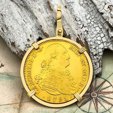 1791 Spanish 22K Gold Portrait 4 Escudo - the Legendary Pirate Era Doubloon - 18K Gold Pendant