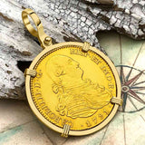 1791 Spanish 22K Gold Portrait 4 Escudo - the Legendary Pirate Era Doubloon - 18K Gold Pendant