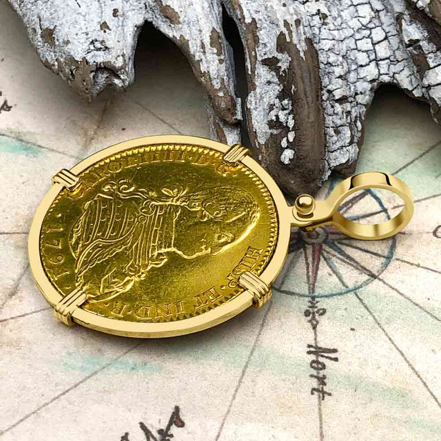 1791 Spanish 22K Gold Portrait 4 Escudo - the Legendary Pirate Era Doubloon - 18K Gold Pendant