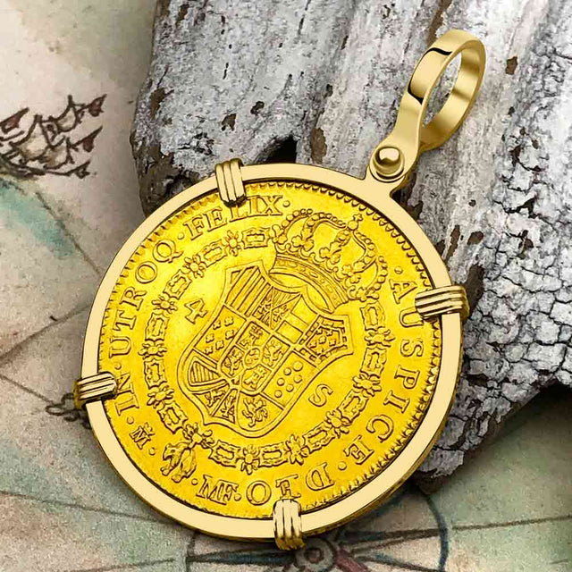1791 Spanish 22K Gold Portrait 4 Escudo - the Legendary Pirate Era Doubloon - 18K Gold Pendant