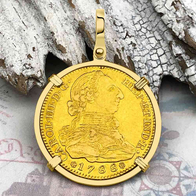 1788 Spanish 22K Gold Portrait 4 Escudo - the Legendary Pirate Era Doubloon - 18K Gold Pendant