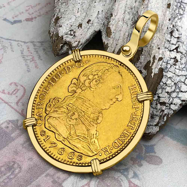 1788 Spanish 22K Gold Portrait 4 Escudo - the Legendary Pirate Era Doubloon - 18K Gold Pendant