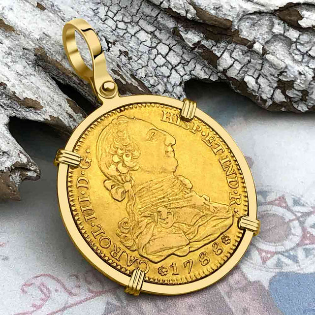 1788 Spanish 22K Gold Portrait 4 Escudo - the Legendary Pirate Era Doubloon - 18K Gold Pendant