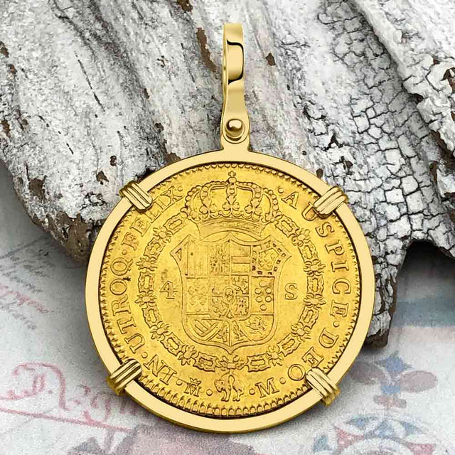 1788 Spanish 22K Gold Portrait 4 Escudo - the Legendary Pirate Era Doubloon - 18K Gold Pendant