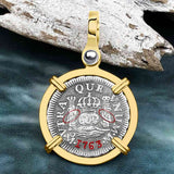 Rare, stunning El Cazador Shipwreck 1763 Pillar Dollar 1/2 Reale 14K Gold Treasure Coin Pendant