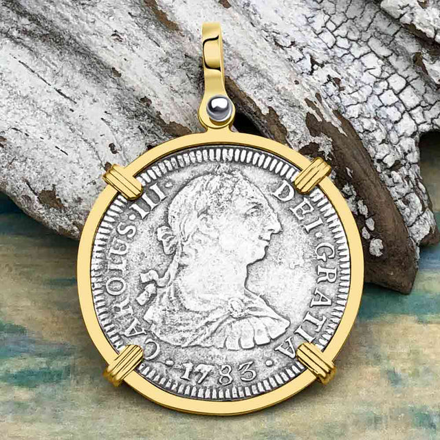 El Cazador Shipwreck 1783 2 Reale "Piece of 8" 14K Gold Treasure Coin Pendant
