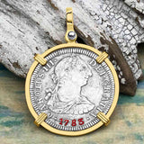 El Cazador Shipwreck 1783 2 Reale "Piece of 8" 14K Gold Treasure Coin Pendant