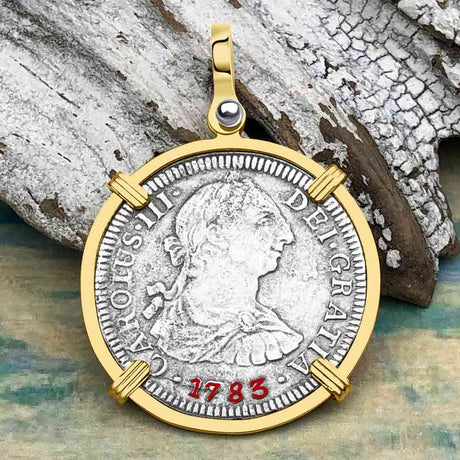 El Cazador Shipwreck 1783 2 Reale "Piece of 8" 14K Gold Treasure Coin Pendant