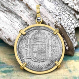 El Cazador Shipwreck 1783 2 Reale "Piece of 8" 14K Gold Treasure Coin Pendant