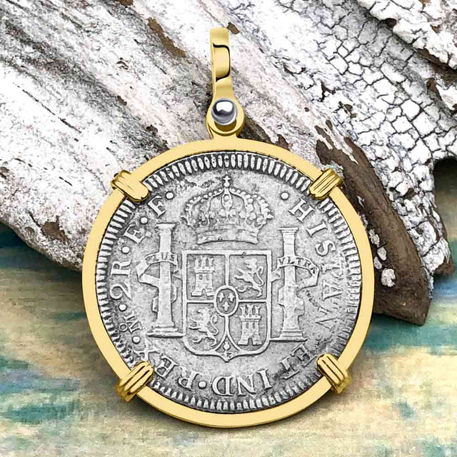 El Cazador Shipwreck 1783 2 Reale "Piece of 8" 14K Gold Treasure Coin Pendant