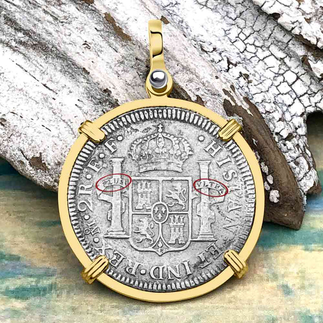 El Cazador Shipwreck 1783 2 Reale "Piece of 8" 14K Gold Treasure Coin Pendant