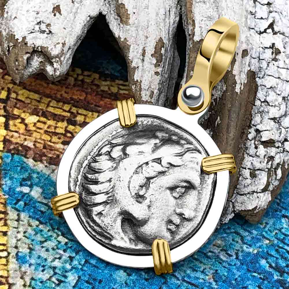 Ancient Greek Alexander the Great Silver Drachm Coin 14K Gold Sterling  Silver Pendant Artifact #5191