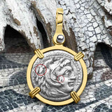 Ancient Greek Alexander the Great Silver Drachm Coin 14K Gold Pendant