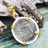 El Cazador Shipwreck 1783 1/2 Reale Piece of 8 14K Gold and Sterling Silver Pendant