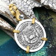 El Cazador Shipwreck 1735 RARE Pillar Dollar 1/2 Reale Piece of 8 14K Gold and Sterling Silver Pendant