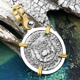 El Cazador Shipwreck 1735 RARE Pillar Dollar 1/2 Reale Piece of 8 14K Gold and Sterling Silver Pendant