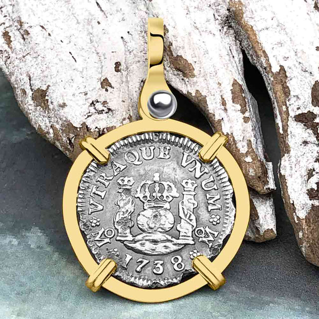 El Cazador Shipwreck 1738 RARE Pillar Dollar 1/2 Reale Piece of 8 14K Gold Pendant