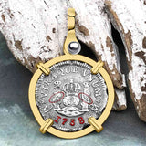 El Cazador Shipwreck 1738 RARE Pillar Dollar 1/2 Reale Piece of 8 14K Gold Pendant