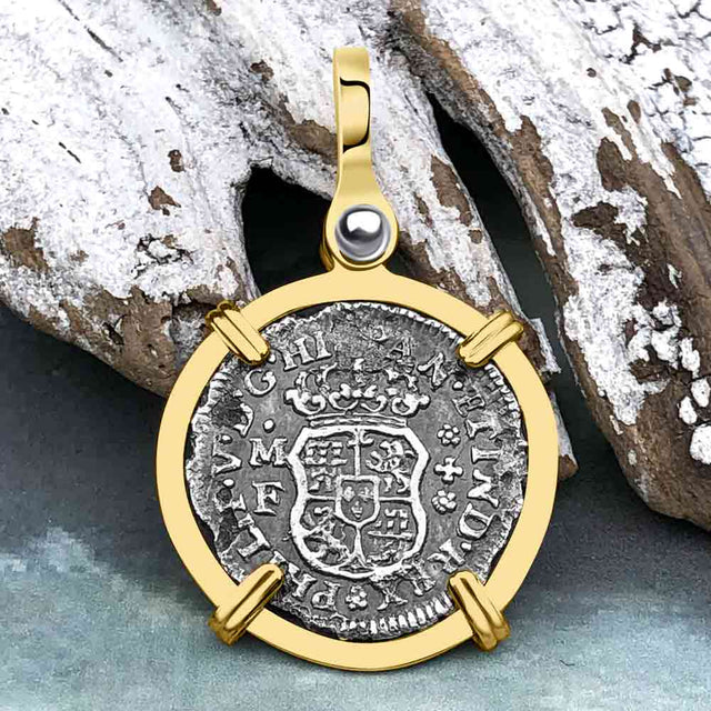 El Cazador Shipwreck 1738 RARE Pillar Dollar 1/2 Reale Piece of 8 14K Gold Pendant