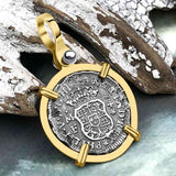 El Cazador Shipwreck 1738 RARE Pillar Dollar 1/2 Reale Piece of 8 14K Gold Pendant