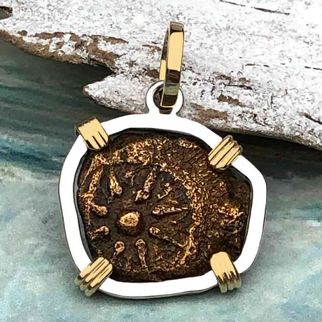 Biblical Widow's Mite 14K Gold and Sterling Silver Pendant