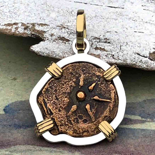 Biblical Widow's Mite 14K Gold and Sterling Silver Pendant