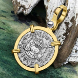 El Cazador Shipwreck 1735 RARE Pillar Dollar 1/2 Reale Piece of 8 14K Gold Pendant