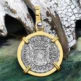 El Cazador Shipwreck 1735 RARE Pillar Dollar 1/2 Reale Piece of 8 14K Gold Pendant