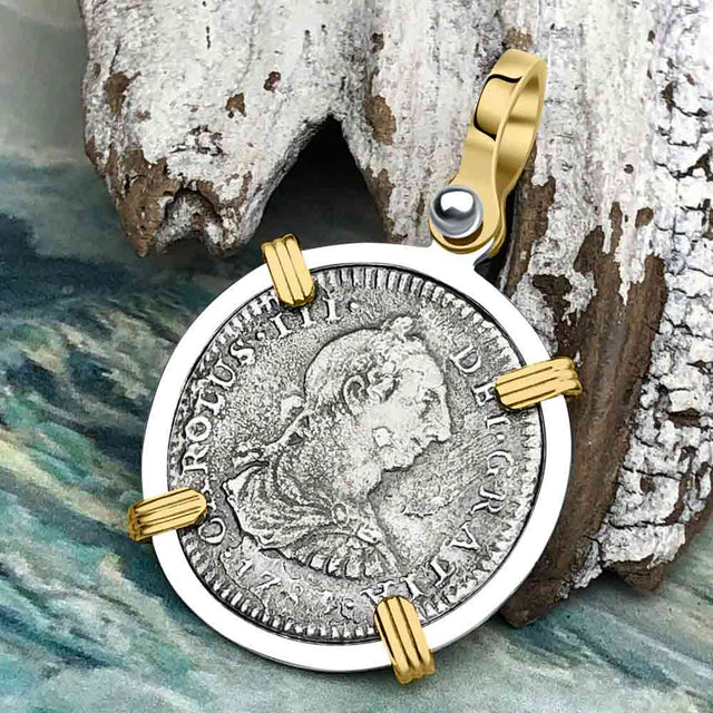 El Cazador Shipwreck 1783 1 Reale Piece of 8 14K Gold & Sterling Silver Pendant