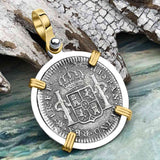 El Cazador Shipwreck 1783 1 Reale Piece of 8 14K Gold & Sterling Silver Pendant