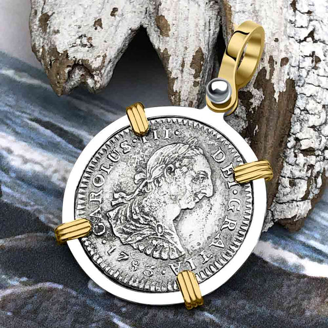 El Cazador Shipwreck 1783 1 Reale Piece of 8 14K Gold & Sterling Silver Pendant