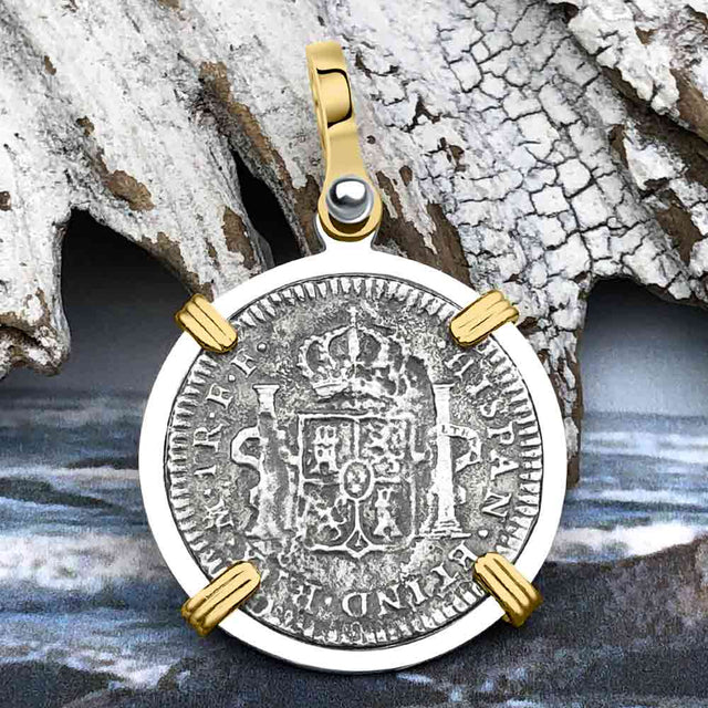 El Cazador Shipwreck 1783 1 Reale Piece of 8 14K Gold & Sterling Silver Pendant