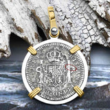 El Cazador Shipwreck 1783 1 Reale Piece of 8 14K Gold & Sterling Silver Pendant