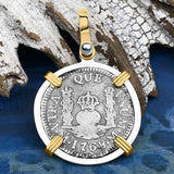 El Cazador Shipwreck 1768 RARE Pillar Dollar 1 Reale Piece of 8 14K Gold and Sterling Silver Pendant