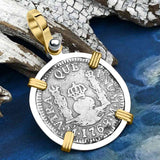 El Cazador Shipwreck 1768 RARE Pillar Dollar 1 Reale Piece of 8 14K Gold and Sterling Silver Pendant