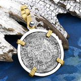 El Cazador Shipwreck 1768 RARE Pillar Dollar 1 Reale Piece of 8 14K Gold and Sterling Silver Pendant