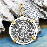 El Cazador Shipwreck 1763 RARE Pillar Dollar 1 Reale Piece of 8 14K Gold and Sterling Silver Pendant