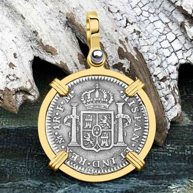 El Cazador Shipwreck RARE 1774 1 Reale Piece of 8 14K Gold Pendant