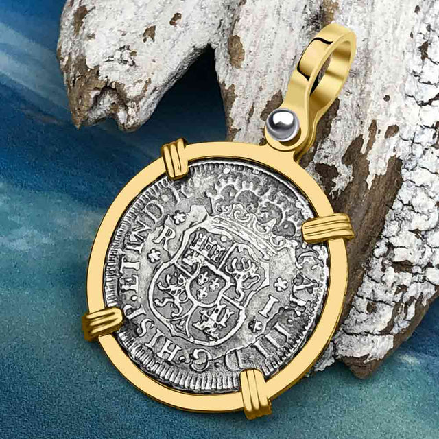 El Cazador Shipwreck 1762 RARE Pillar Dollar 1 Reale Piece of 8 14K Gold Pendant