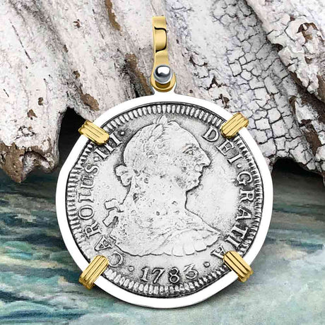 El Cazador Shipwreck 1783 2 Reale Piece of 8 14K Gold & Sterling Silver Pendant