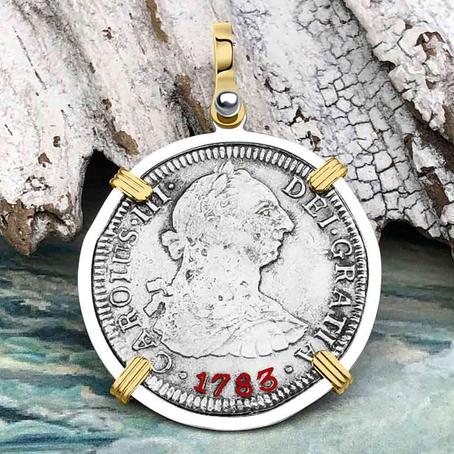 El Cazador Shipwreck 1783 2 Reale Piece of 8 14K Gold & Sterling Silver Pendant