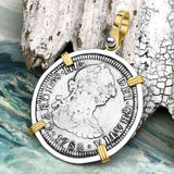 El Cazador Shipwreck 1783 2 Reale Piece of 8 14K Gold & Sterling Silver Pendant