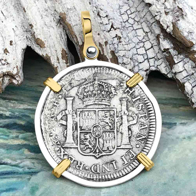 El Cazador Shipwreck 1783 2 Reale Piece of 8 14K Gold & Sterling Silver Pendant